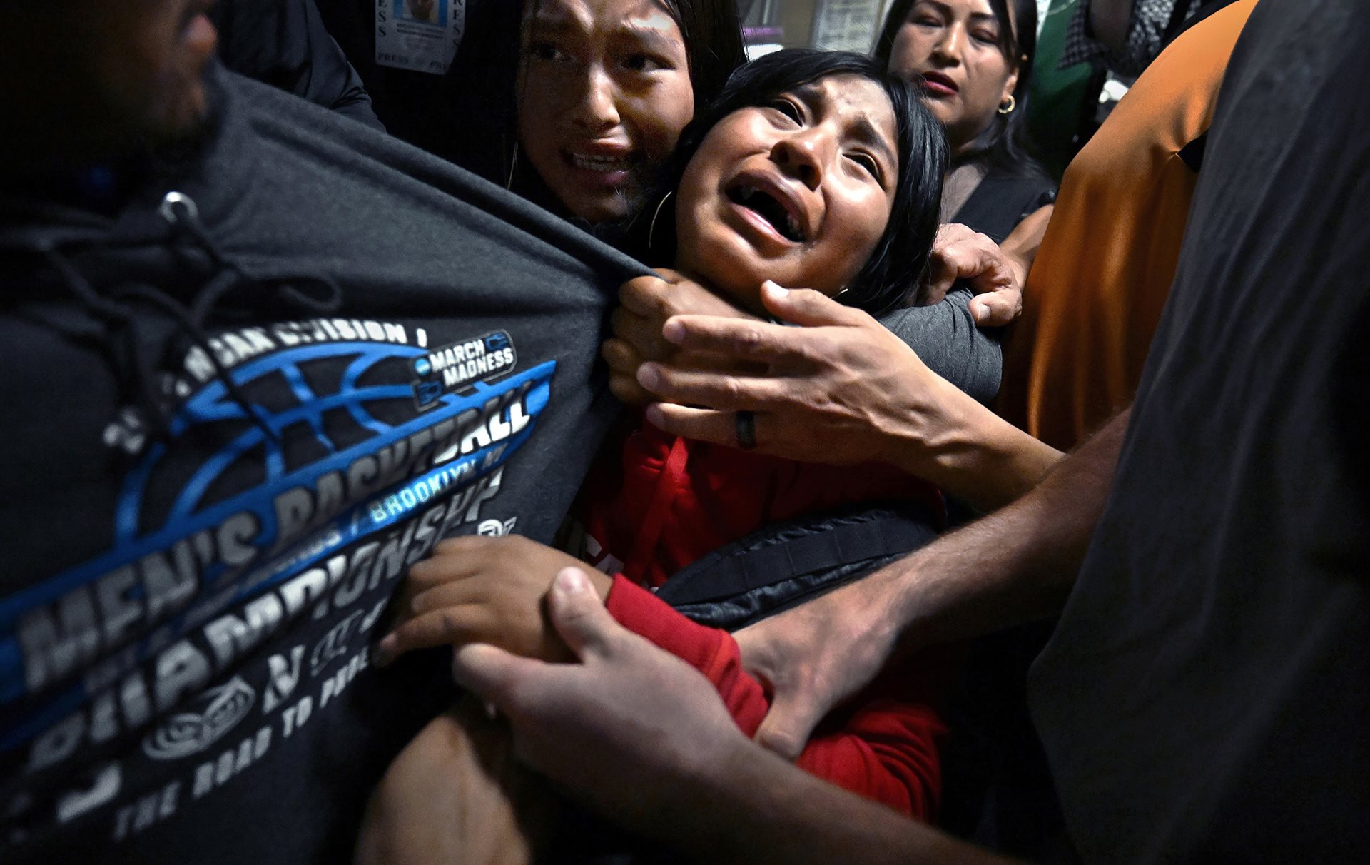 Luis&rsquo;s distraught daughters cling to their father as Immigration and Customs Enforcement (ICE) agents detain him after an immigration hearing in New York City, New York, United States.